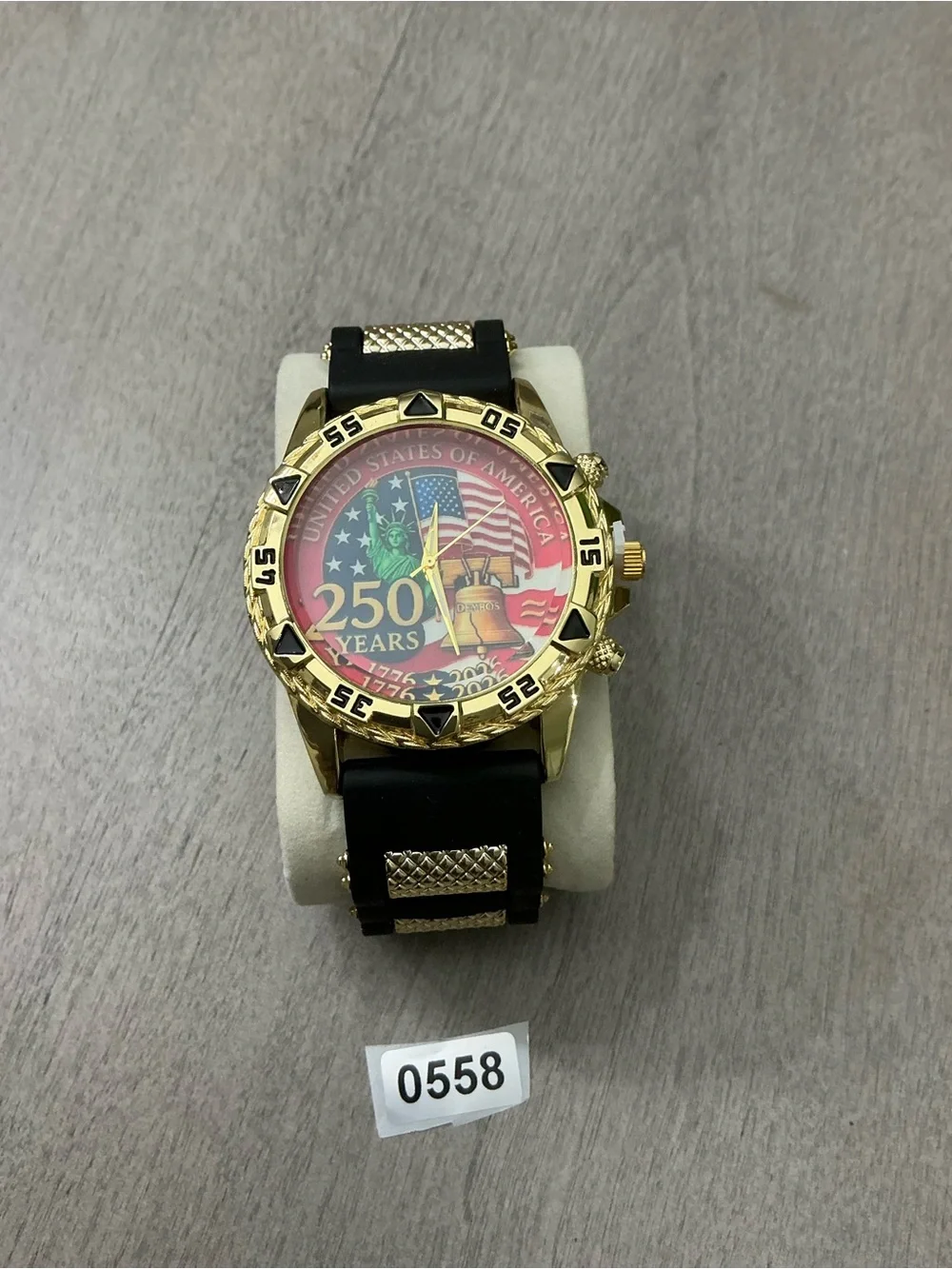 250 Years Commemorative Gold-Tone Watch with Black Strap